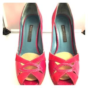 Marc Jacobs Peep Toe Pumps Red Leather and Suede